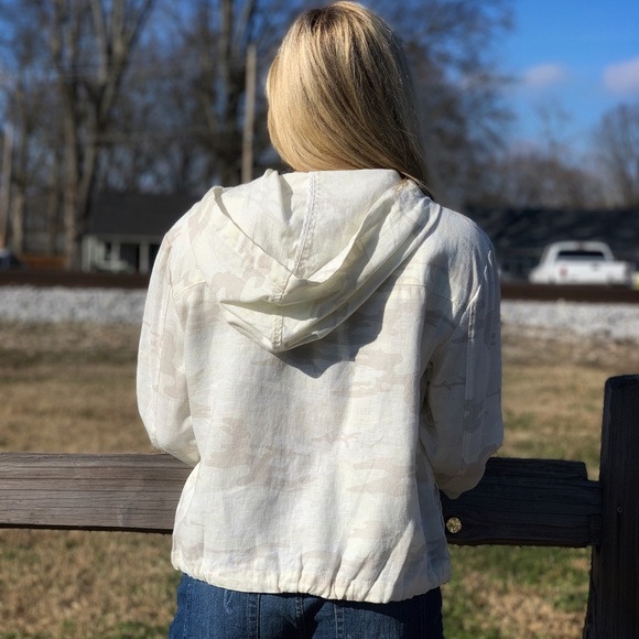 🔥SANCTUARY🔥HOODED WHITE LINEN CAMO JACKET SMALL NWT - Picture 4 of 10